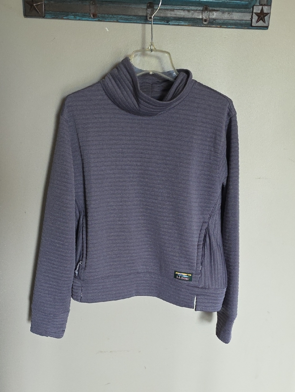 L.L. Bean Women's Purple Ribbed Funnel Neck Sweater